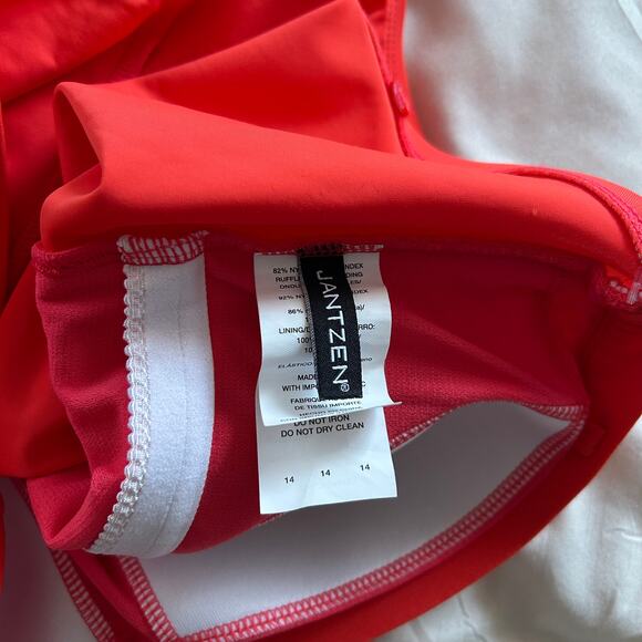 Janzten Size 14 Ruffle Bathing Suit Swimwear Orange Coral - Picture 4 of 10